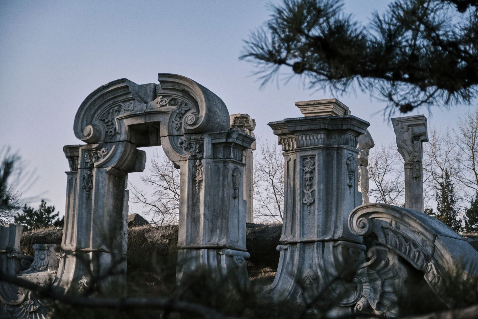 Ancient architectural ruins of Yuanmingyuan, Old Summer Palace in Beijing, China.