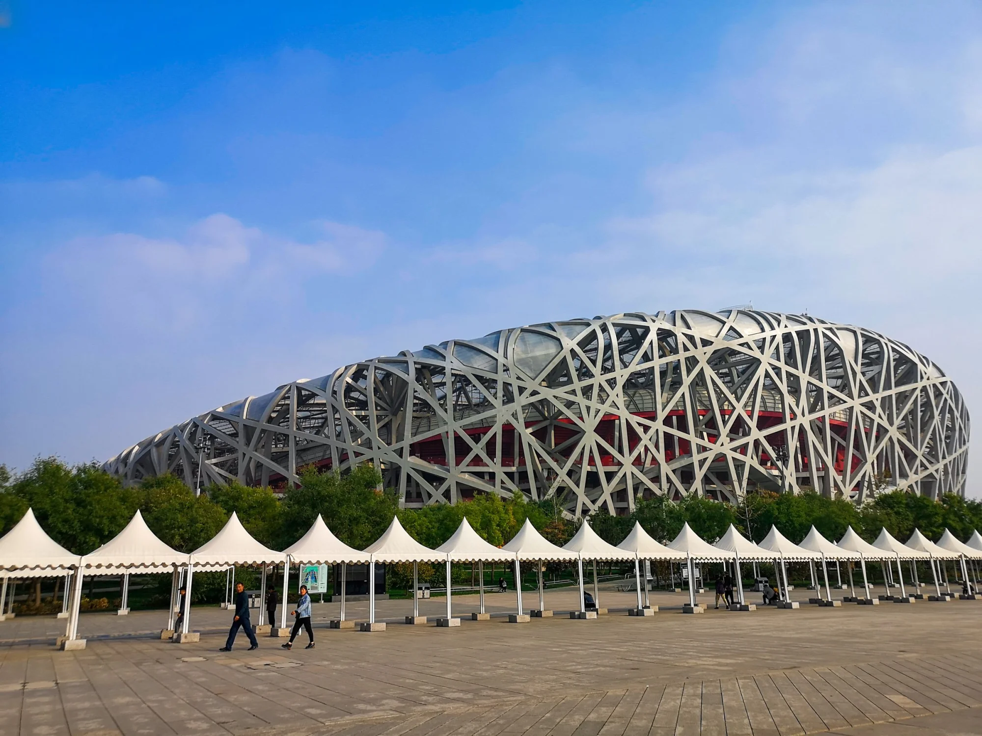 View of the Beijing National Stadium, an architectural marvel known as the Bird's Nest.