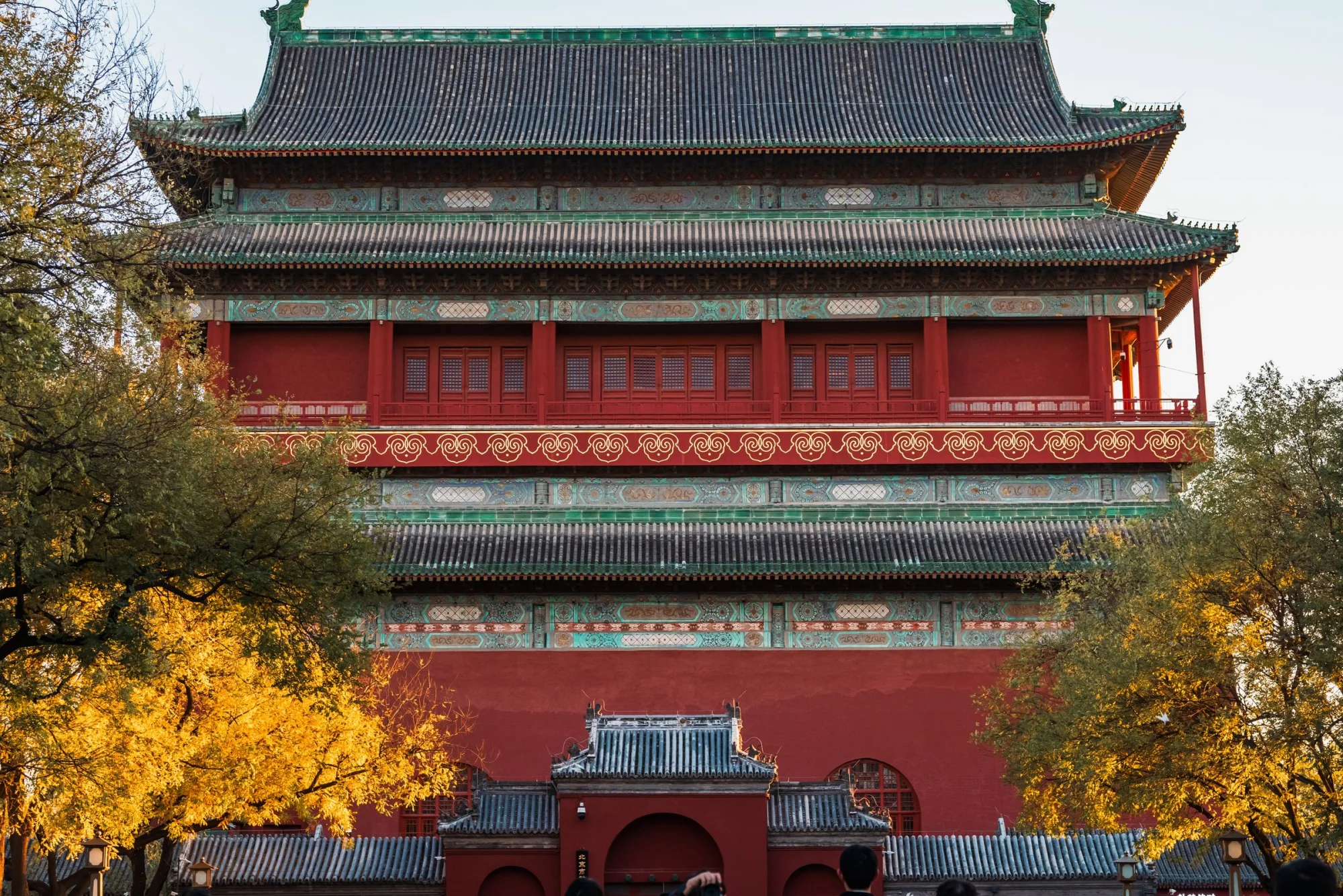 Beautiful view of the ancient Beijing Drum Tower in autumn.