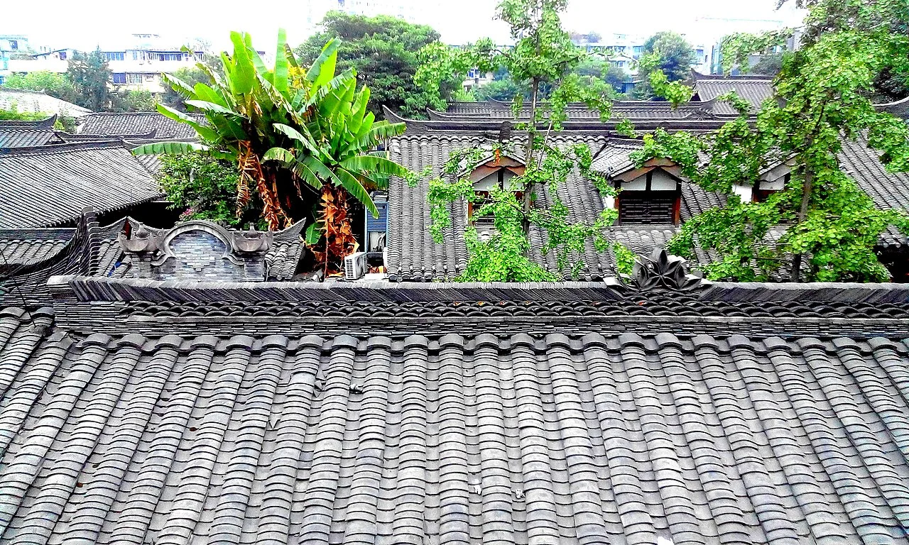 成都宽窄巷青瓦绿树, Grey Tiled Rooftop @ Wide and Narrow Alley, Chengdu, China