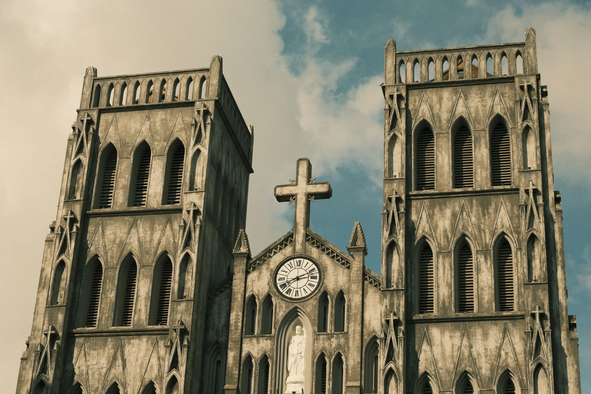 A view of St. Joseph's Cathedral in Beijing, showcasing its Gothic architectural style under a bright sky.