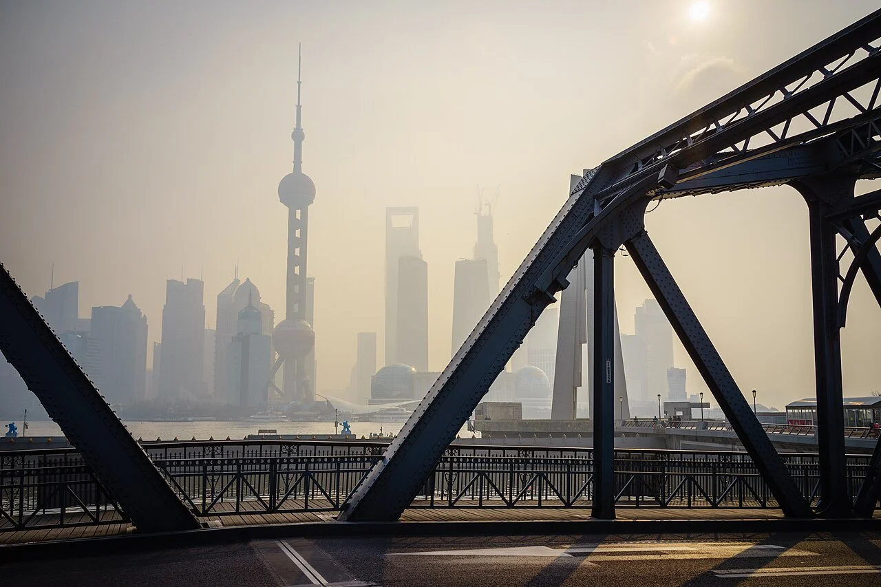 Iron bridge and Oriental Pearl Tower