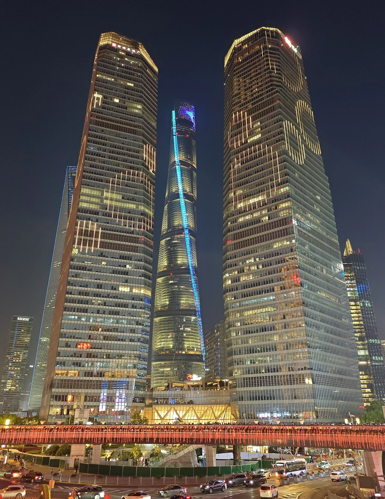 Photo of Shanghai IFC with Shanghai Tower at the background at night taken on 18.04.2026 from Lujiazui roundabout